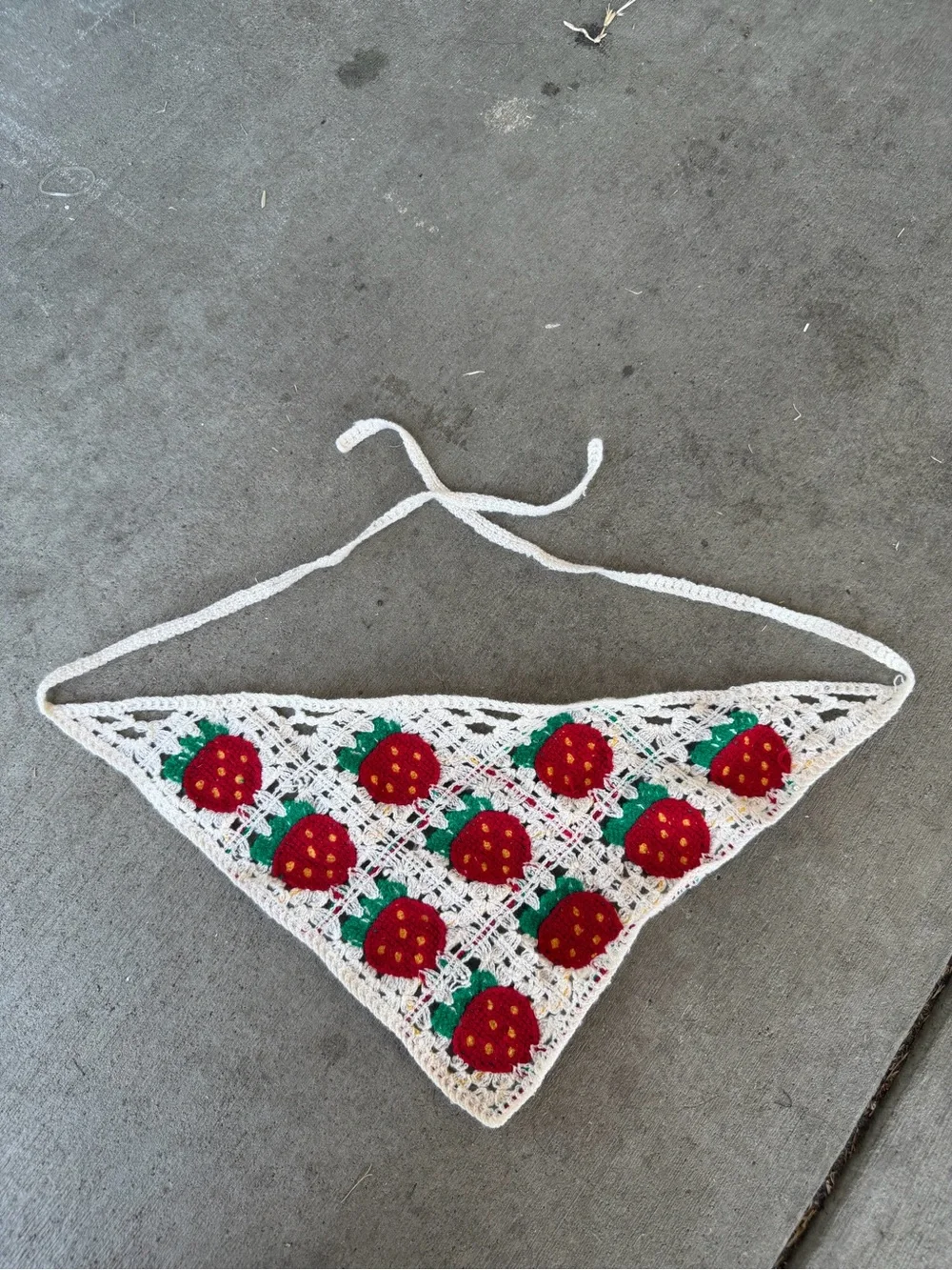 Othr Crochet Strawberry Headscarf in White, Red & Green